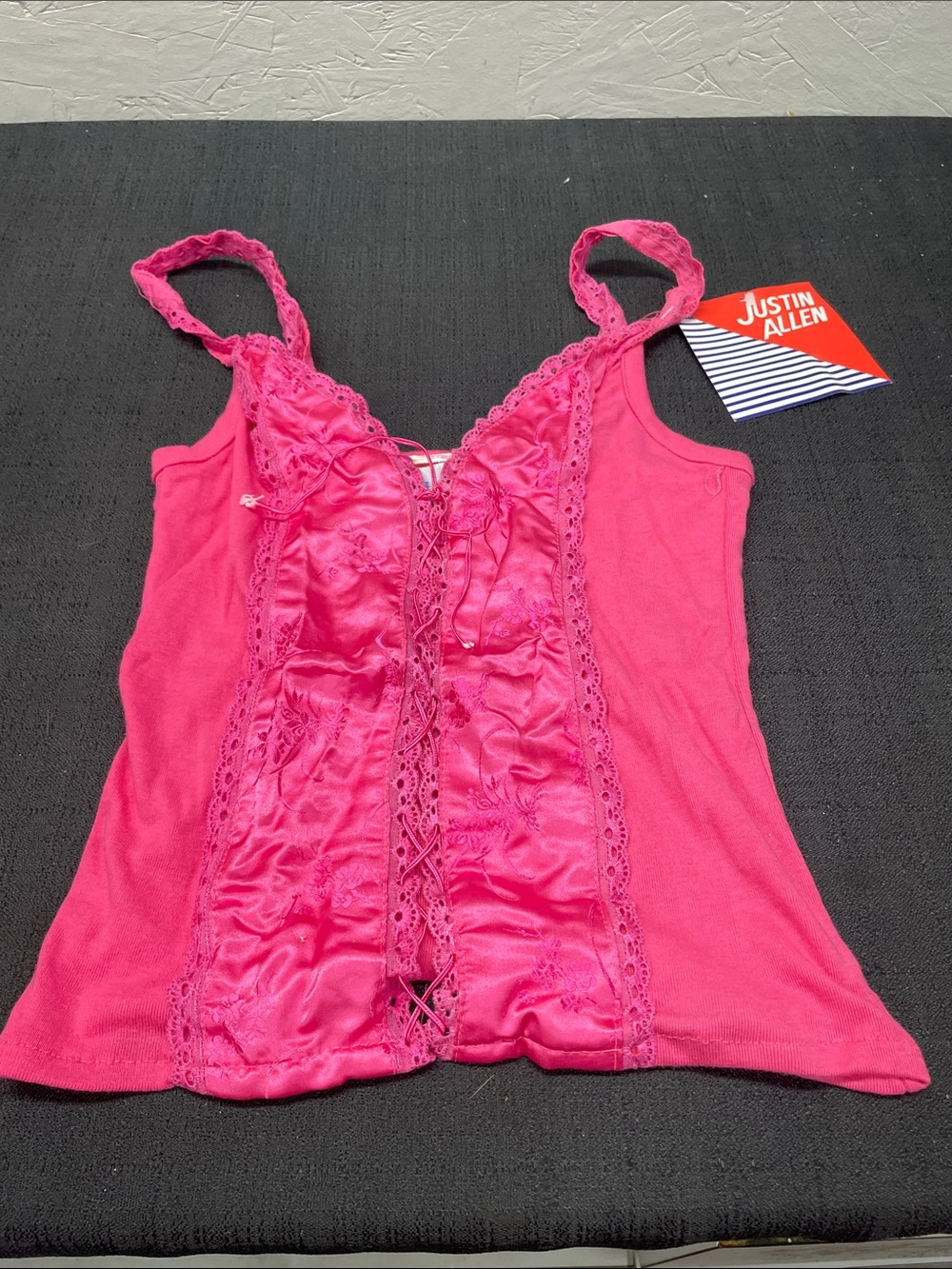 NWT Justin Allen Women's Hot Pink Lace-Trim Cami Top medium